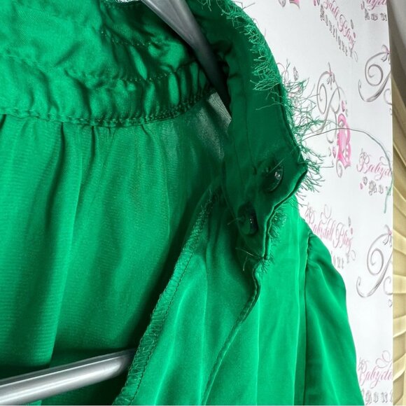 Zara blouse turtleneck style royal bright Vibrant Green Blouse ruffle neck - Picture 7 of 8